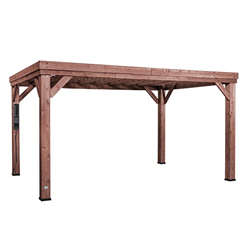Backyard Discovery Brockton 14\' x 10\' Modern Cedar Wood Pergola Kit with All-Season Durability, High-Wind Rating, Concrete Anchors, PowerPort, Shade for Outdoor Patio, Deck, Garden, and Entertaining
