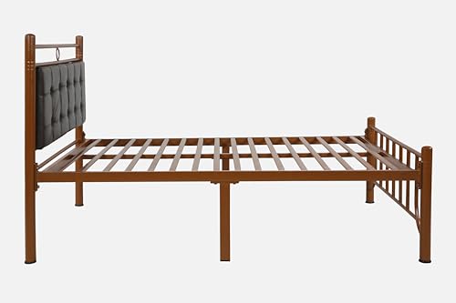 Image of Zuno Metal Single Size Bed Without Storage | Wrought Iron Single Bed with Headboard & Footboard| Sturdy Powder Coated Platform Cot for Bedroom, Living Room, (Zuno Brown)