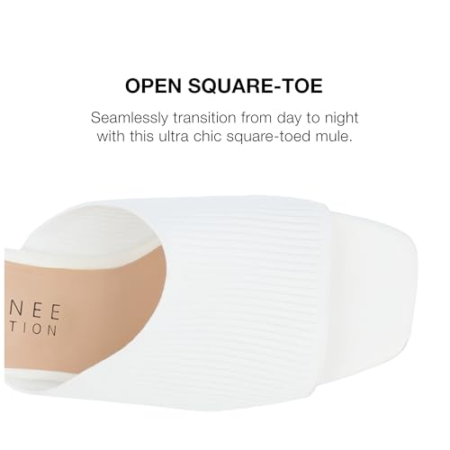 Journee Square Open Toe Chunky Block Heel Knit Slip-On Pump for Women - Lorenna Heeled Fashion Mule White, 63
