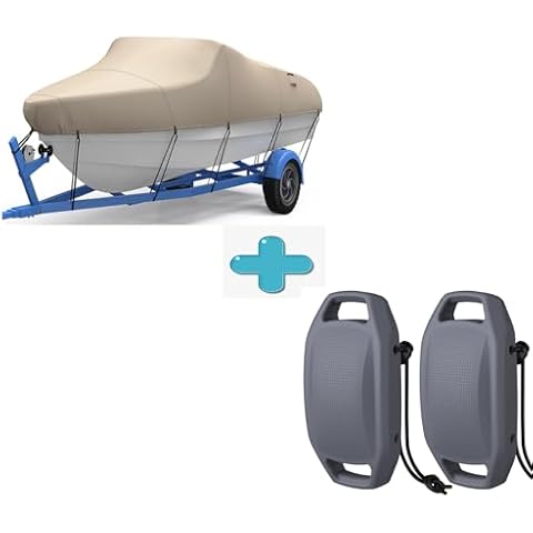 16-18.5FT Waterproof Trailerable Heavy Duty Boat Cover with 2PCS EVA Boat Fenders Bumpers Cover
