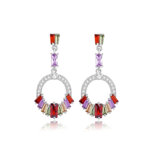 14K Gold Drop Earrings with Colorful Moissanite for Women, Sparkling Long Dangle Earrings for Special Occasion