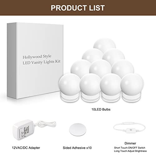 Led Vanity Mirror Lights, 12.5Ft Makeup Lights For Vanity Stick On, Natural Daylight Dimmable Bulbs, Diy Ball Lights For Dressing Table Bathroom Wall Mirror Lighting (Mirror Not Included) #TOP6
