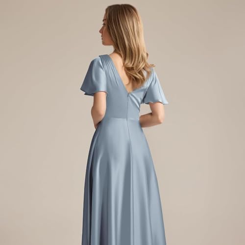 Junior Girls Bridesmaid Dress for Wedding Satin Short Sleeve Flower Girl Dresses for Teen4