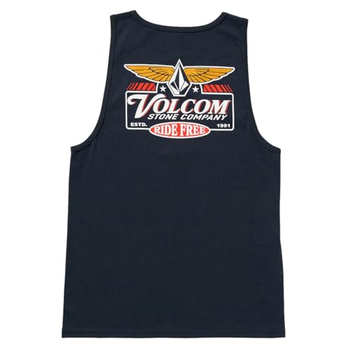 Volcom Mens Sleeveless Graphic Tank Top Lightweight Cotton Muscle Shirt Logo Print Navy Medium