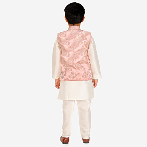 Image of Pro-Ethic Style Developer Kurta Pajama For Kids Boys With Waistcoat | Silk | Floral | Traditional Dress (S-209)