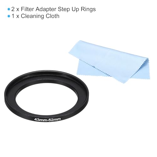 PATIKIL 43mm-52mm Metal Step Up Ring with Cleaning Cloth, 2 Pack Camera Lens Filter Adapter Ring Aluminum Filter Adapter Ring for Camera Lenses Hood, Black - Image 3