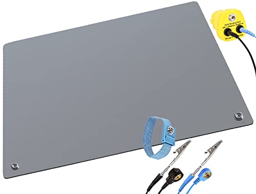 Minadax 40 x 30cm Alfombra antiestática ESD para ordenador - incluye manguito + 2,4m de extensión + enchufe de toma de tierra ESD Cover