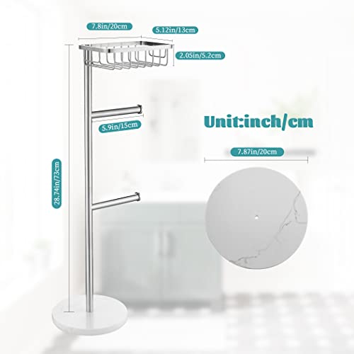 Brushed Nickel Toilet Paper Holder Stand, Free Standing Double Mage Tissue Paper Holder With Wet Wipes Storage Basket, Modern Marble Base Toilet Roll Holder For Bathroom #TOP5