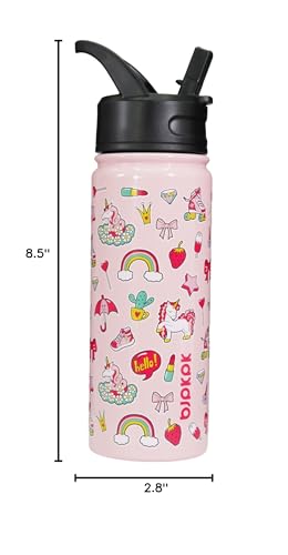 Image of BJPKPK Insulated Water Bottle, 18oz Stainless Steel with Straw Lid