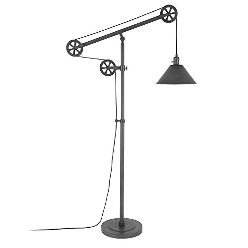 Henn&Hart Pulley System Floor Lamp with Metal Shade in Aged Steel/Aged Steel, Floor Lamp for Home Office, Bedroom, Living Room - Image 6