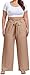 OLRIK Plus Size Pants for Women Wide Leg with Belt Casual Loose Paper Bag Pants Elastic High Waisted Trousers Flowy Khaki-4X