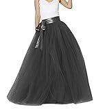 Meibida Falda Larga de Tul Fiesta de tutú con Falda Larga para Mujer (Negro, Circunferencia de Cintura 100-120cm)