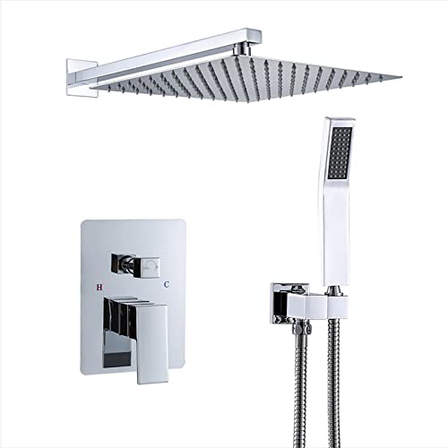 Système de douche avec pomme de douche chrome colonne carrée pour rénovation de salle de bain