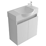 LIEFERUMFANG- Alpenberger Waschbecken aus hochwertiger Sanitärkeramik mit Überlaufschutz + Unterschrank mit Soft-Close Funktion inkl. Befestigungsmateriale| Komplett Vormontiert | B / T / H : 550 x 250 x 625 mm | Die eventuell abgebildeten Dekorationen und Armaturen sind nicht enthalten