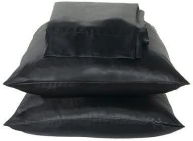 Grand Linen 2 Piece Queen Size Solid Black Satin Pillow Cases Silky Smooth Bridal Pillowcases Set