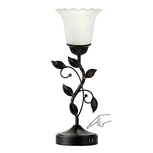 RORIANO Touch Leaf Bedside Table Lamp with 2 USB Ports Nightstand Lamps