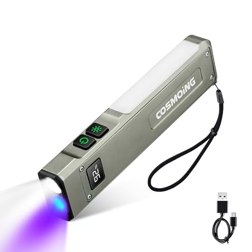 Image of Rechargeable EDC Flashlight, 1800 Lumens Flat Flashlight 9 Mode with White LED/UV/RGB Modes, Magnetic Clip-on Pocket Flash Lights for Camping, Emergency, Repair, Pet Urine, Working - Gunmetal