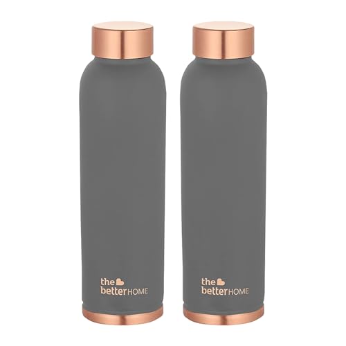 Image of The Better Home Copper Water Bottle 1 Litre | Water Bottle For Office | Water Bottle For Kids | 100% Pure Copper Insulation Wide Mouth With Ergonomic Design | Water Bottle For Home - Grey Pack of 2