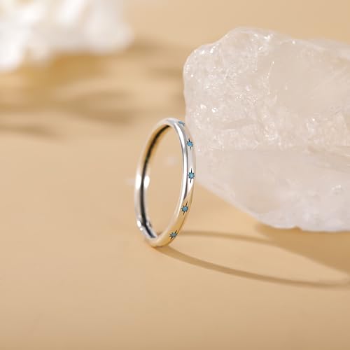 SHINYSO 925 Sterling Silver Ring Engagement Wedding Band with Blue Turquoise Stackable Rings for Her Size 4-102