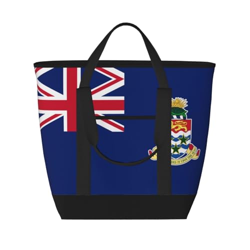 PHAYAH Bolsa isotérmica con bandera de las Islas Caimán, bolsa grande para congelador, bolsa térmica de entrega de alimentos para mantener los alimentos congelados fríos y calientes, color negro,