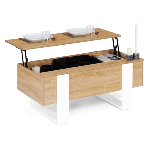 IDMarket Phoenix - Mesa baja rectangular de madera y blanco