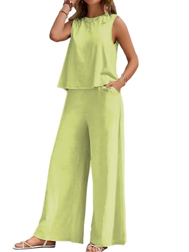 Image of ALL YOURS Women's 2 Piece Outfit Loose Tank Top and Wide Leg Pants Sets|co-ord set for women cord set for women lounge wear set for women coords set for women wear