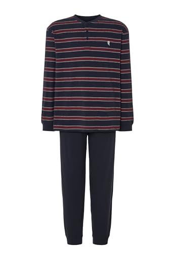 El Búho Nocturno Mens Pajama Set Long Sleeve Cotton Knit Premium Striped Pajama Set for Men, 100% Cotton, Blue 5592, XXL