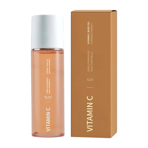 Vitamin C Body Oil for Women Men, Moisturizing Vanilla Scented Body Serum for Glowing Skin, Nourishing, Hydrating After-Shower and Bath Skin Care Moisturizer