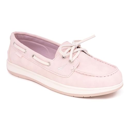 Nautica Women's Casual Boat Shoes, Moc-Toe Loafers with Cushioned Insole, Deck Fashion Sneaker for Ladies, Datepalm - Pink Nubuck - Size 6.5 by Nautica - Used condition - US$29.43