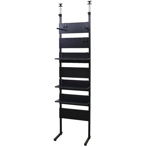 DORIS ドリス 突っ張り パーテーション つっぱり 間仕切り おしゃれ 幅45 奥行25.5 高さ201-258 金属製フック6個付属 壁面収納 組立 ブラック カロン2 45cm【17894】