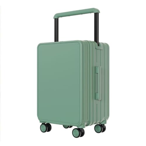 Suitcase Mid-mounted Wide Trolley Case, Large Capacity Suitcase, Women's Waterproof Zipper 20-inch Boarding Case Luggage(Green)