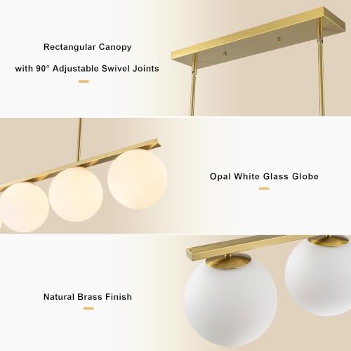 Image of 40.94 inch Gold Linear Chandelier with 7.09 inch Milk Glass Globes Shade