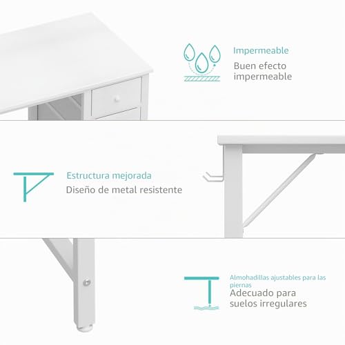 Miniatura 7 de Lufeiya Escritorio Blanco Pequeño Con Cajones Para Dormitorio, Escritorios De Estudio Para Niños Y Niñas, Mesa Reversible Para Escribir Uñas Con Cajón De Tela Para Espacios Pequeños, Manicura En Casa