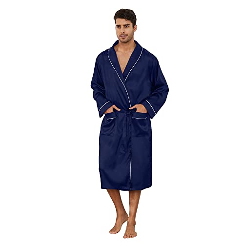 Image of Vulcanodon Men's Satin Robe Lightweight,Men's Luxurious Silk Kimono Bathrobe