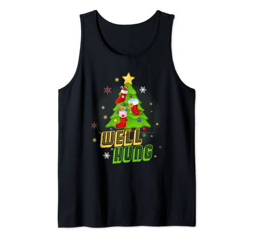 Bien colgado Funny Christmas Innuendo Xmas Medias Humor Hombres Camiseta sin Mangas