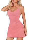 Avidlove Women Sexy Halter Deep V Neck Bodycon Dress Summer Side Slit Cocktail Club Party Short Mini Dresses Pink L