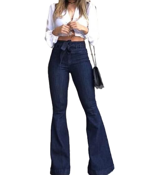 Women's High Waisted Bell Bottom Flare Jeans Vintage Stretch Bootcut Denim Pants Y2K Trouser with Belt