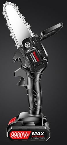 Neakarfer-電気のこぎり、リチウム電気、軽くてコンパクト、片手で操作して、軽くて強大で、薪を割る、薪を作る、庭の木を剪定する、竹を切る、粗大ごみを処理するのに非常に適して、携帯しやすくて、家庭と花園の使用に非常に適している (4寸2電気1鎖) [並