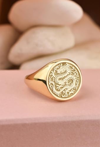 Bague dragon chinois en argent 925, une chevalière ronde d'exception