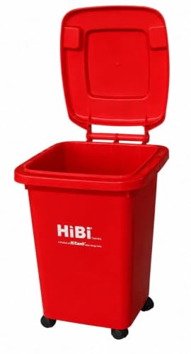 Image of HiBi AW 50 Litre Dustbin - Large Outdoor Waste Bin | Heavy Duty Garbage Container with Wheels | Durable Plastic Trash Can for Home, Office, Hospitals, Public Areas (Red Colour)