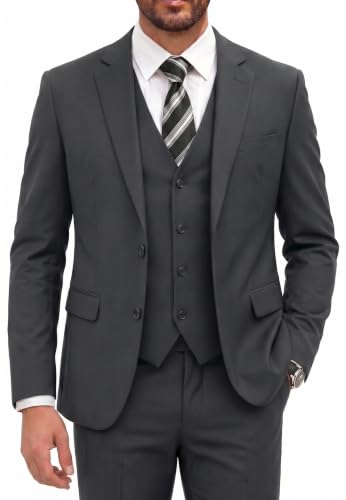 COOFANDY Mens Suits 3 Piece Two Button Lightweight Blazer Jackets Vest Pants Set for Wedding Business Dinner Prom Dark Grey