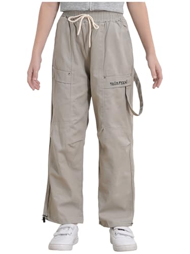 Unisex Boys Girls Cargo Jogger Pants Casual Sweatpants Kids Elastic Waistband Drawstring Hem Trouser with Pocket