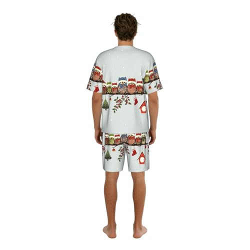 Pijama de búhos de dos piezas ropa de dormir ligera para hombre con bolsillos 2
