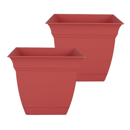 The HC Companies Eclipse Square Planter Pot, 12 Inch, Rose, 2-Pack