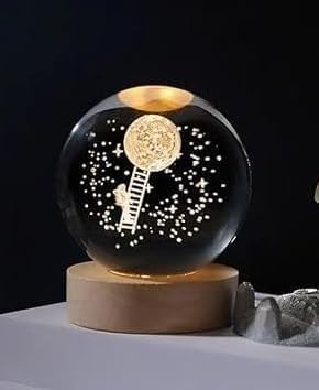 Image of 3D Crystal Night Light Decorative Quartz Glass Ball Bedroom Table Light, Engraved Model Home Decor, Universe Gift for Loved Ones (Astronaut Climbing)