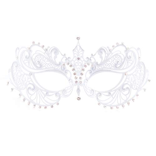 Thmyo Womens Laser Cut Metal Venetian Halloween Mardi Gras Party Mask (White 2)