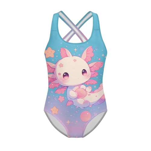 Image of Girls One Piece Swimsuits Summer Quick Dry Crewneck Beach Bathing Suit Cross Shoulder Strap Swimwear 5-14 Years