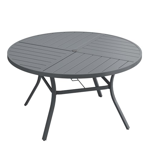 Image of VICLLAX 53 inch Round Outdoor Table, Patio Dining Table for 8 with Umbrella Hole for Garden Lawn Deck Backyard, Dark Grey