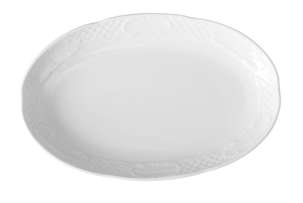 HENDI Platte, Oval, Verstärkte Kanten, hochwertige Glasur, Hohe Schlag- und Verschleißfestigkeit, geeignet für Mikrowelle, Geschirrspüler, 280x180mm, Weiß Porzellan