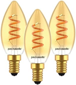 paul russells Spiral Filament LED Candle Small Edison Screw E14 2.5W Vintage Light - Pack of 3 - Replace 15W Extra Warm White 1800K SES C35 Amber Retro Style Decorative Non-Dimmable Bulbs No Flicker